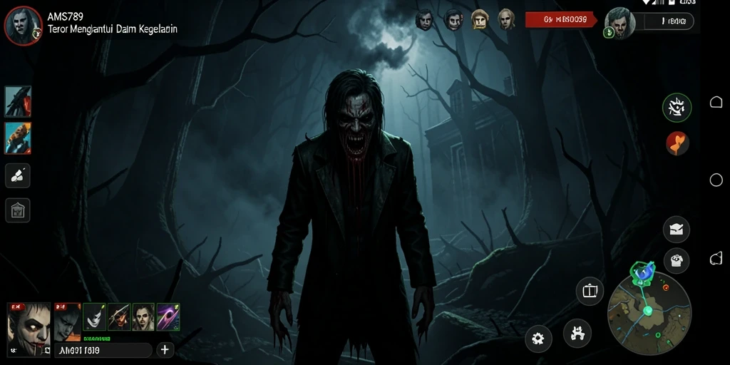 Screenshot gameplay AMS789 memperlihatkan suasana horror yang mencekam.