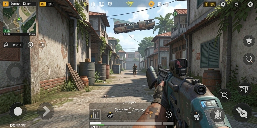 Screenshot DORA77 menampilkan aksi seru dalam gameplay TPS.
