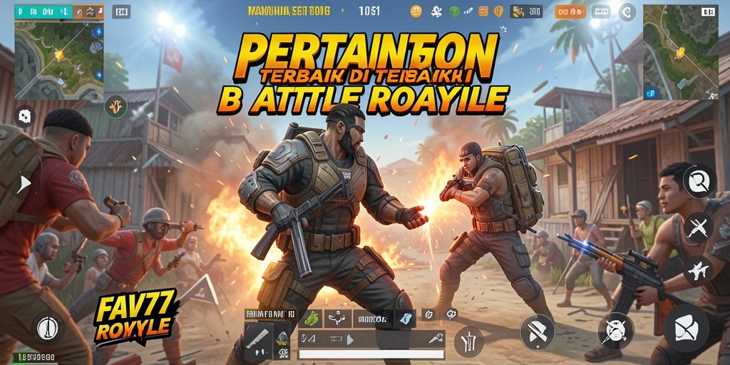 Screenshot gameplay FAV77 menampilkan aksi mendebarkan dalam Battle Royale.