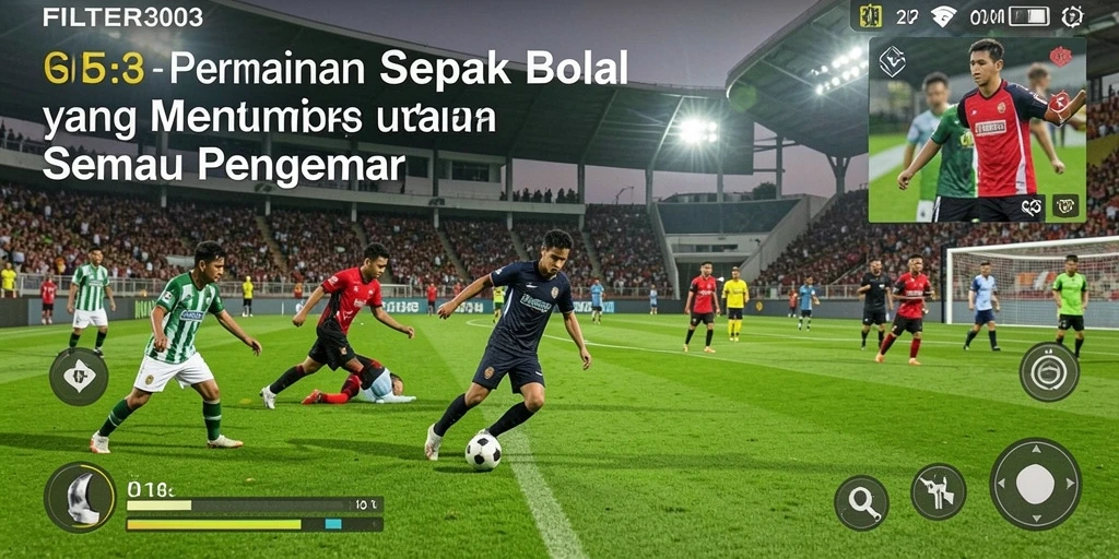 Screenshot gameplay FILTER303 menampilkan aksi seru di lapangan sepak bola.
