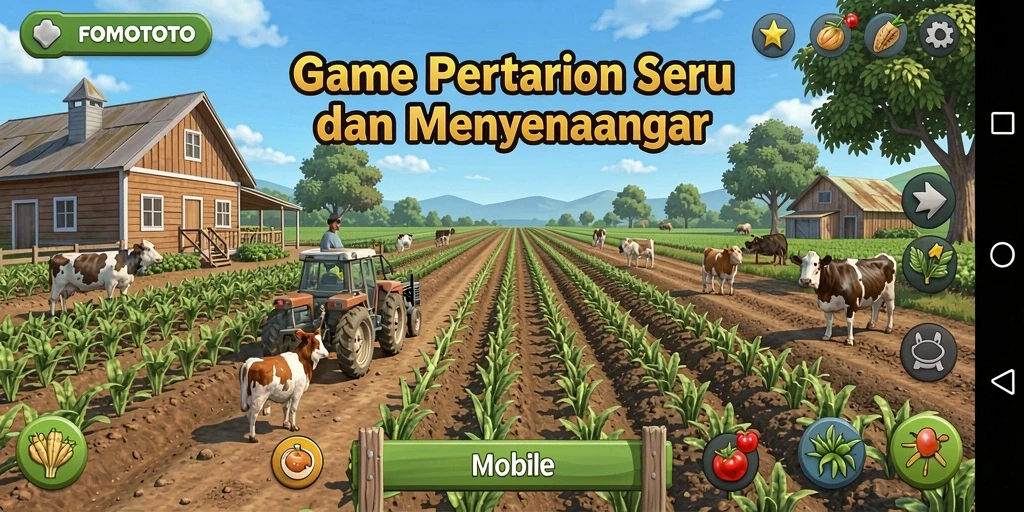 Screenshot FOMOTOTO menampilkan aktivitas pertanian yang menarik dan menyenangkan.