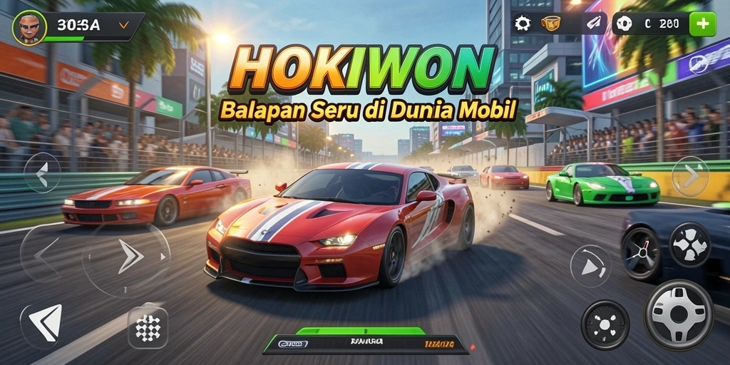 Screenshot HOKIWON menampilkan balapan mobil yang mendebarkan dan grafis menawan.