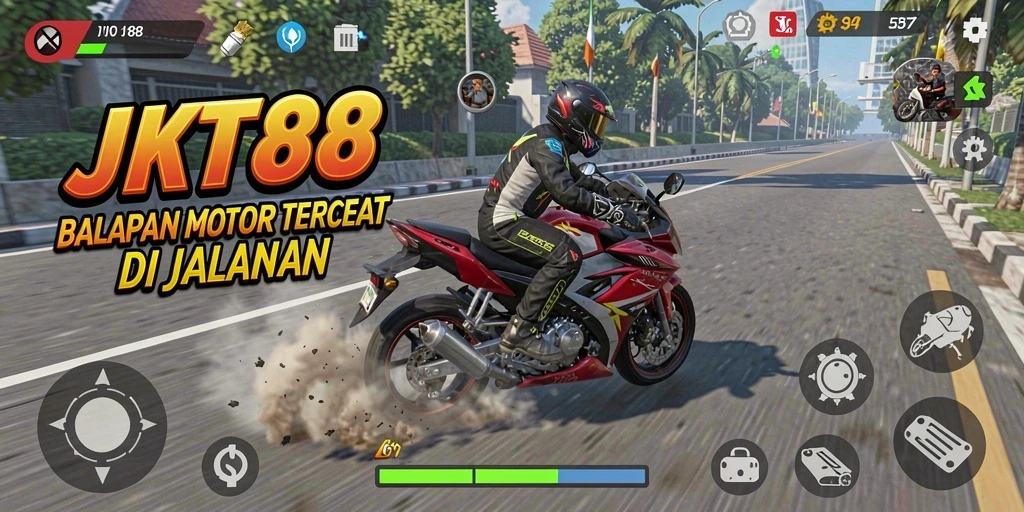 Tampilan gameplay JKT88 yang menarik dengan balapan motor yang cepat.