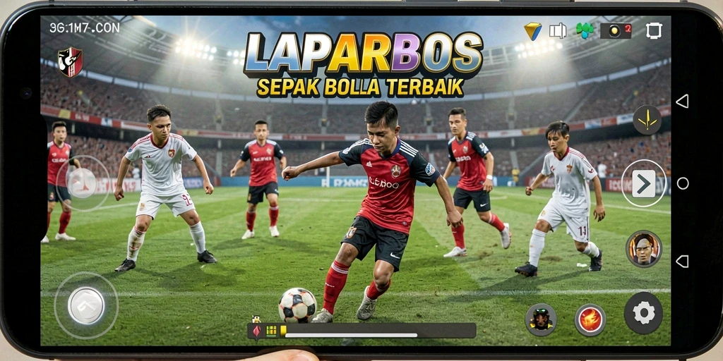 Tampilan gameplay seru di LAPARBOS dengan aksi sepak bola yang mendebarkan.