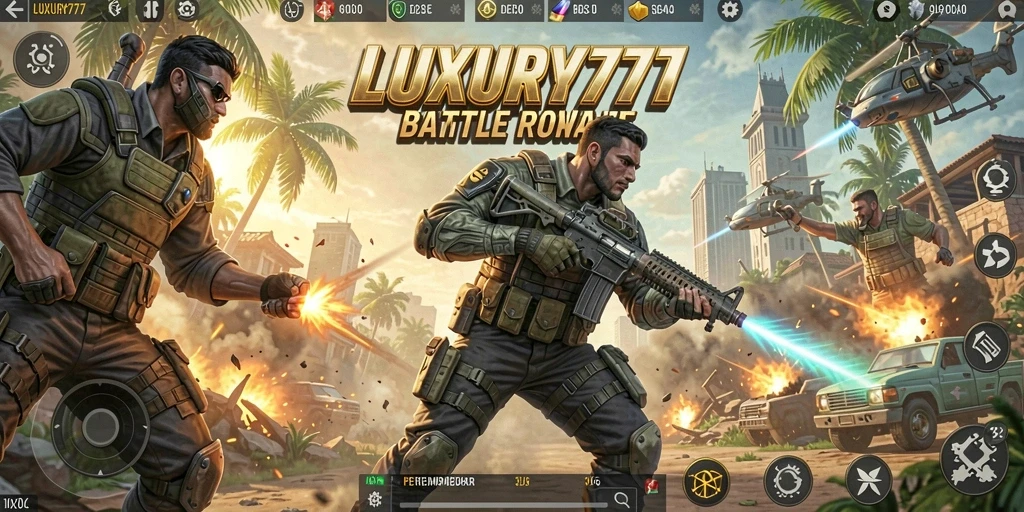 Tampilan screenshot LUXURY777 menampilkan pertempuran seru di arena Battle Royale.