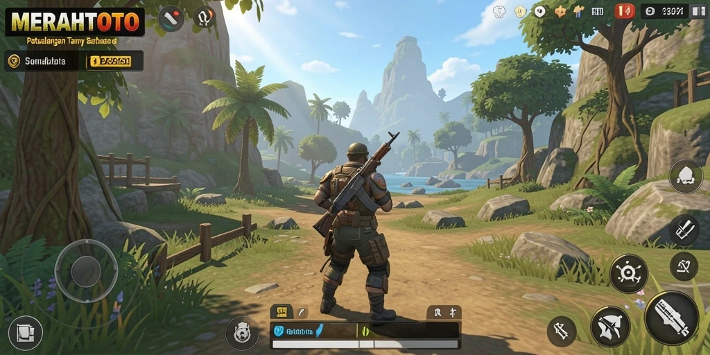 Gameplay MERAHTOTO yang menampilkan dunia terbuka dan petualangan menarik.
