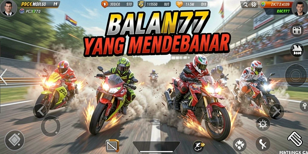 Tampilan aktif gameplay PCX777 dengan balapan motor yang seru.