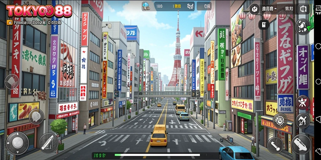 Tampilan gameplay menarik di TOKYO88 yang menggambarkan suasana Tokyo.