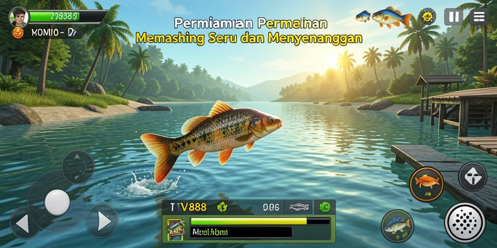 Tampilan permainan TV888 dengan aksi memancing yang mendebarkan.