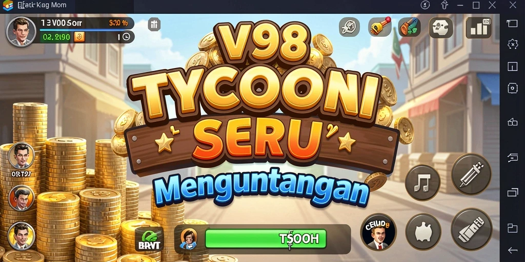 Gameplay V98 yang menarik dengan simulasi manajemen bisnis.