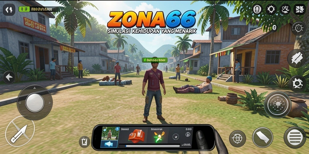Tangkapan layar gameplay ZONA66 menampilkan simulasi kehidupan yang menarik.